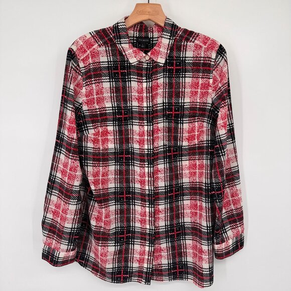 Talbots Womens Plaid blouse top size Large red black Long Sleeve Classic Fit - Picture 6 of 12